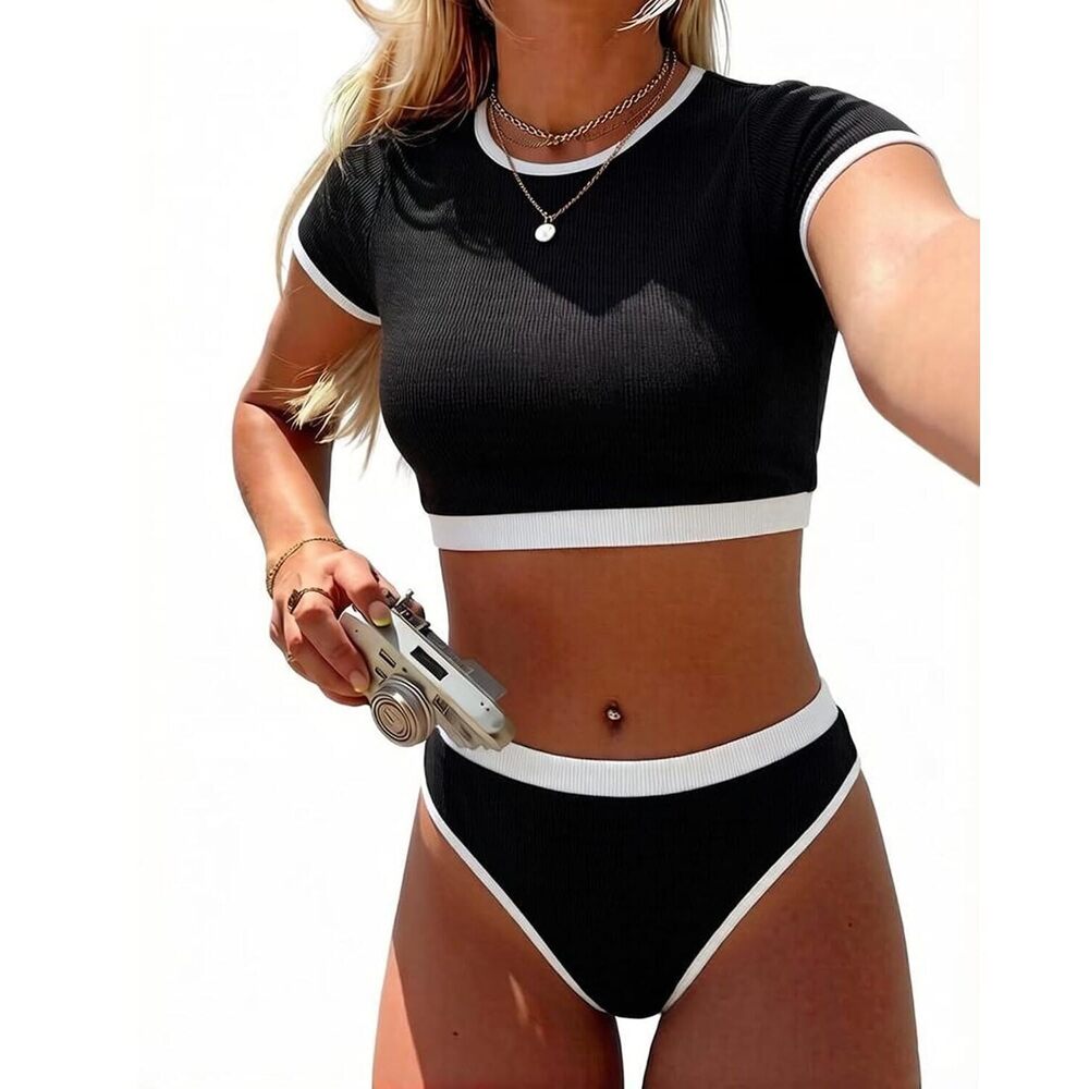 Jolefile Women 2 Piece Bikini Sets Tankini Swimsuits High Neck Bathing Suit